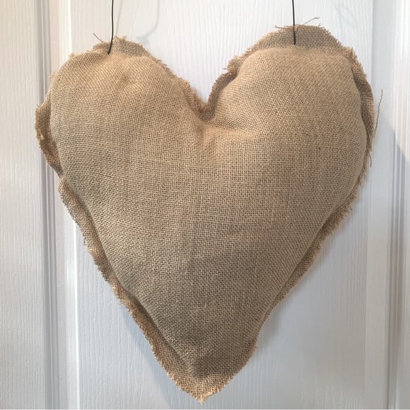 Burlap Heart Wall Decor Pillow Pink Red - Picture 6 of 7